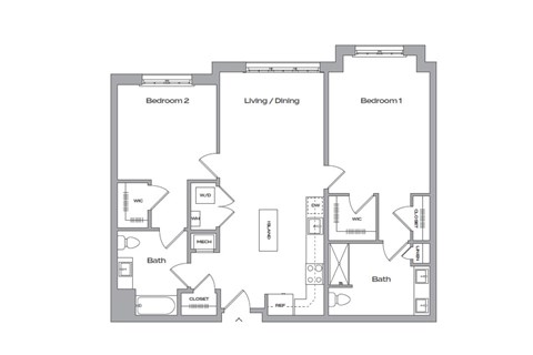 Floor plan for 2 beds, 2 baths, 1165 sqft